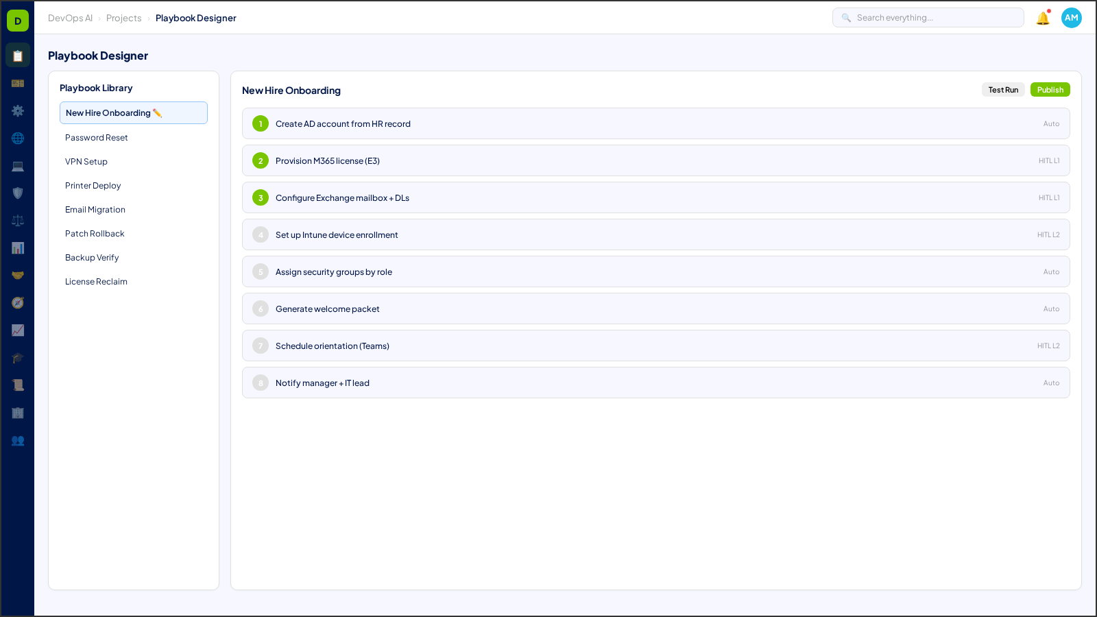 Playbook Designer — AI-powered interface in DevOps AI